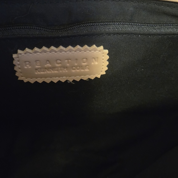 Reaction Kenneth Cole Black Woven Tote Bag Nude Structured Handles - Picture 9 of 12